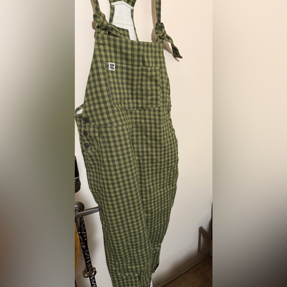 Lucy and Yak Twill Dungarees in Green Emin Gingham